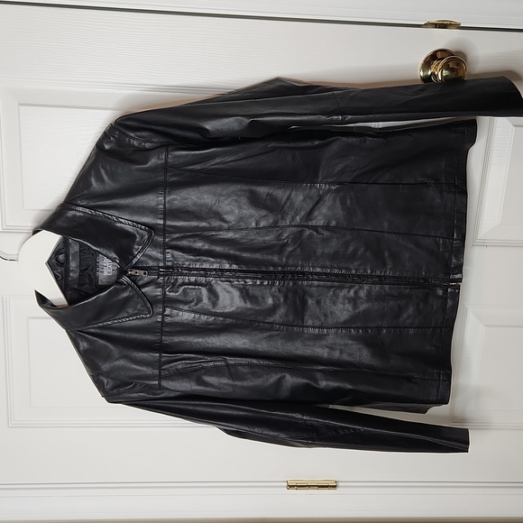 Vintage Wilsons Leather black leather jacket lined fitted XL lightweight - Picture 1 of 9